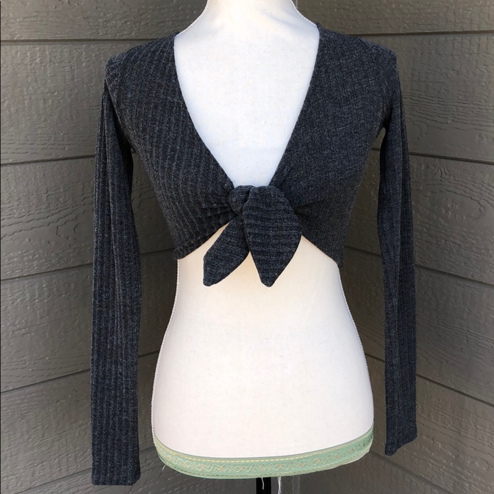 Last One! Bear Dance Gray Long Sleeve Crop Top - Picture 2 of 4